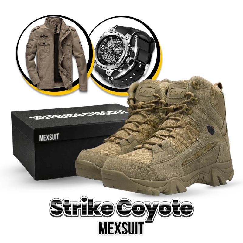 Kit Bota Tática Militar Strikeforce + 2 Brindes Táticos: Jaqueta Militar e Relógio Tático
